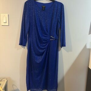 Alex Evenings Royal Blue Sparkle Dress with sheer sleeve size 14